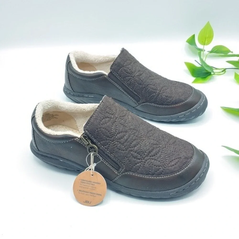 JBU Crimson Slip On Brown Quilted Floral Faux Fur WMS 7M